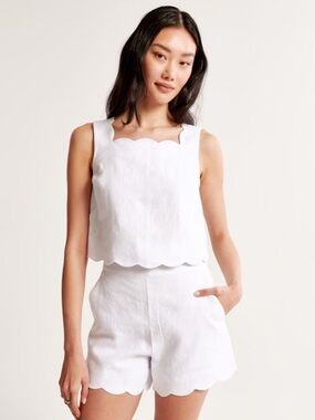 Abercrombie & Fitch Scallop Trim White Linen Shorts